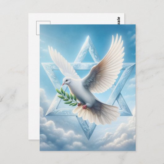 Peace Dove en Star of David Clouds Briefkaart (Voorkant / Achterkant)