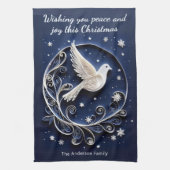Peace Dove Faux Papercraft Elegant Blue Christmas Theedoek (Verticaal)