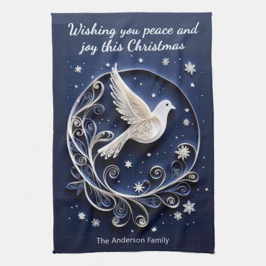 Peace Dove Faux Papercraft Elegant Blue Christmas Theedoek (Verticaal)