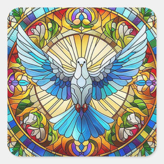 Peace Dove Glas in lood Vierkante Sticker