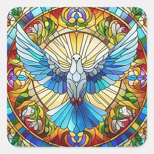 Peace Dove Glas in lood Vierkante Sticker (Voorkant)