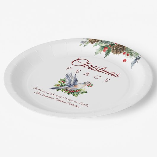 Peace Dove Holly Christian Christmas Papieren Bordje (Gekanteld)