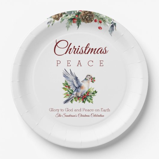 Peace Dove Holly Christian Christmas Papieren Bordje (Voorkant)