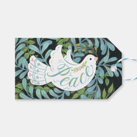 Peace Dove Illustrated Christmas Cadeaulabel (Voorkant (Horizontaal))