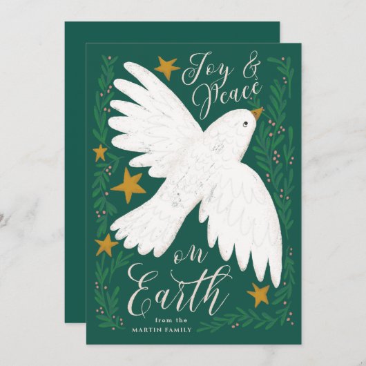 Peace Dove Illustrated Kerstmis Kaart (Voorkant / Achterkant)