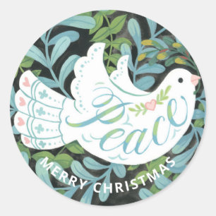 Peace Dove Illustrated Kerstmis Ronde Sticker