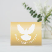 Peace Dove in Flight White op Gold Simply Elegant Briefkaart (Staand voorkant)