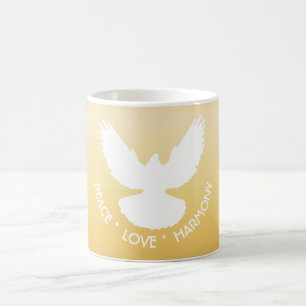 Peace Dove in Flight White op Gold Simply Elegant Koffiemok