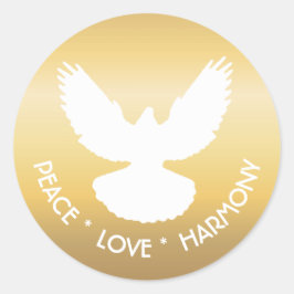 Peace Dove in Flight White op Gold Simply Elegant Ronde Sticker