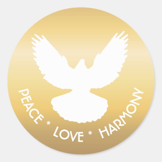 Peace Dove in Flight White op Gold Simply Elegant Ronde Sticker (Voorkant)