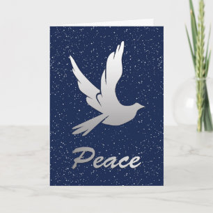 Peace Dove in Silver op een Starry Sky-achtergrond Feestdagen Kaart