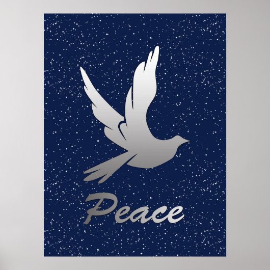 Peace Dove in Silver op een Starry Sky-achtergrond Poster (Voorkant)