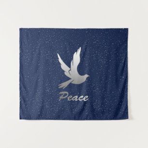 Peace Dove in Silver op een Starry Sky-achtergrond Wandkleed