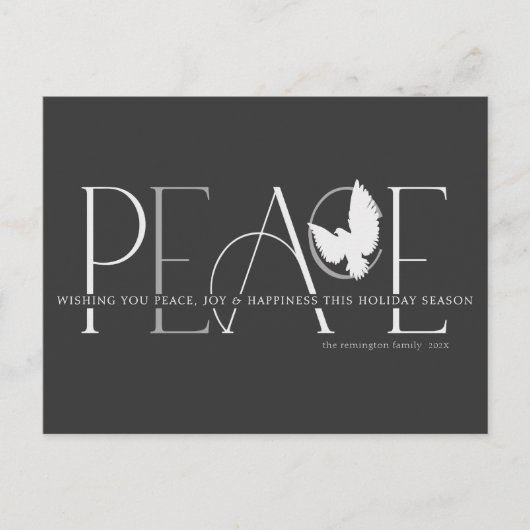 Peace Dove Love Joy Black Holiday Briefkaart (Voorkant)