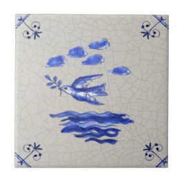 Peace Dove met Olive Branch Blue Delft 1600s Repro Tegeltje