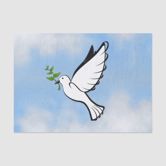 Peace Dove met Olive Branch in Cloudy Blue Sky Tissuepapier (Voorkant)