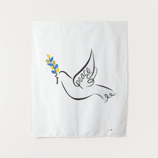 Peace Dove met Olive Branch in Oekraïne Vlag kleur Wandkleed (Voorkant)