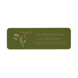 Peace Dove met Olive Branch Twig Faux Gold Green Etiket