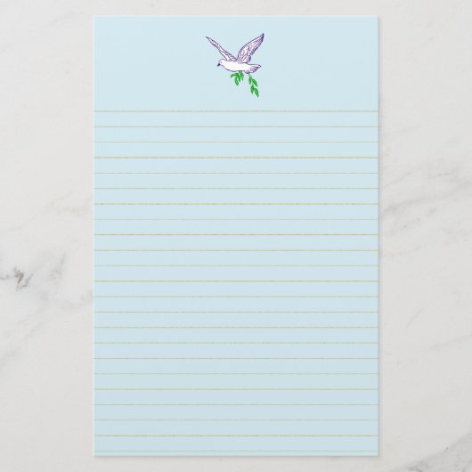 Peace Dove Olive Brance Golden Lined Stationery Briefpapier (Voorkant)