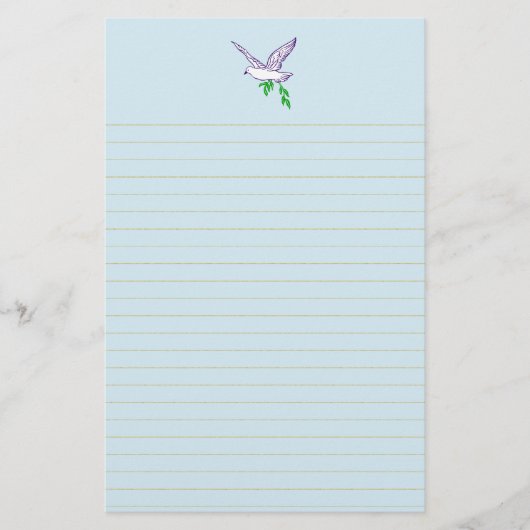 Peace Dove Olive Brance Golden Lined Stationery Briefpapier (Voorkant)