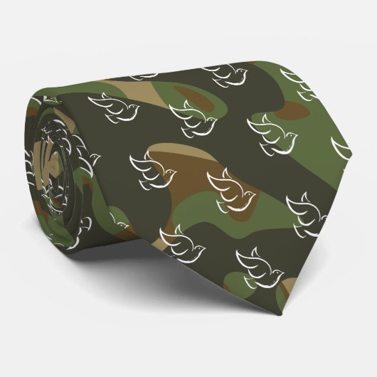 PEACE DOVE-symbool Hippie Green Camouflage Stropdas (Opgerold)