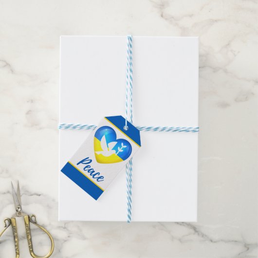 Peace Dove Ukraine Flag Heart Cadeaulabel (Met Touw)