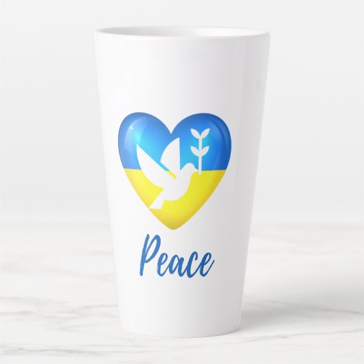 Peace Dove Ukraine Flag Heart Latte Mok (Voorkant)