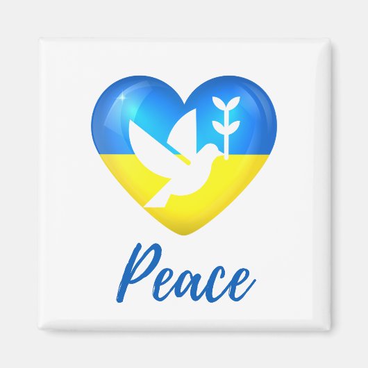 Peace Dove Ukraine Flag Heart Magneet (Voorkant)