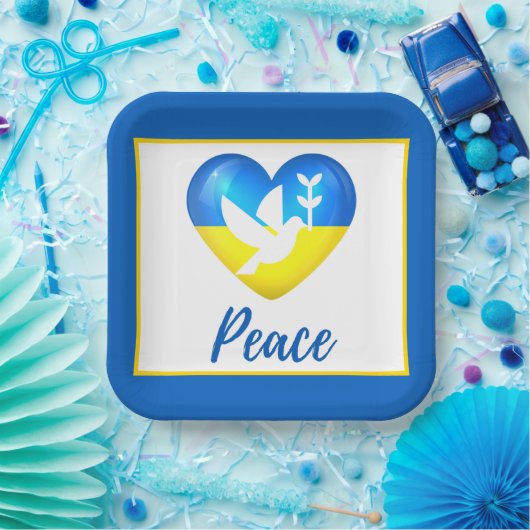 Peace Dove Ukraine Flag Heart Papieren Bordje (Feest)