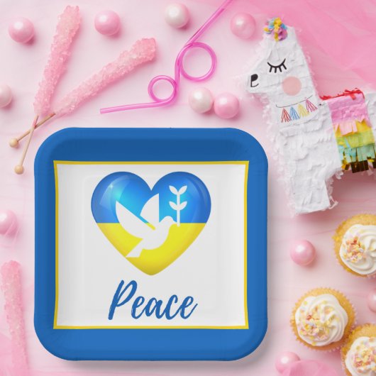 Peace Dove Ukraine Flag Heart Papieren Bordje (Feest)
