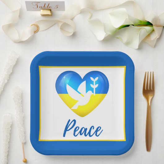Peace Dove Ukraine Flag Heart Papieren Bordje (Huwelijk)