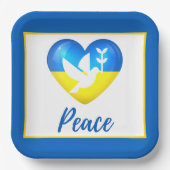 Peace Dove Ukraine Flag Heart Papieren Bordje (Voorkant)