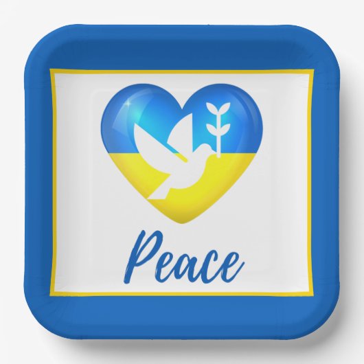 Peace Dove Ukraine Flag Heart Papieren Bordje (Voorkant)