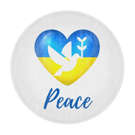 Peace Dove Ukraine Flag Heart Snijplank (Voorkant)