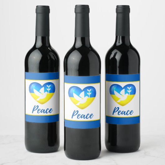 Peace Dove Ukraine Flag Heart Wijn Etiket (Flessen)