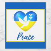 Peace Dove Ukraine Flag Heart Wijn Etiket (Enkel label)