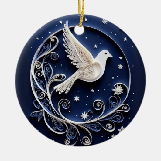 Peace Dove White Bird Faux Papercraft Kerstmis Keramisch Ornament (Voorkant)