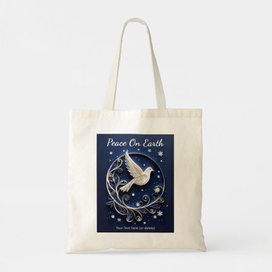 Peace Dove Wit Donkerblauw Sterren Kerstmis Tote Bag (Achterkant)