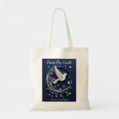 Peace Dove Wit Donkerblauw Sterren Kerstmis Tote Bag (Voorkant)
