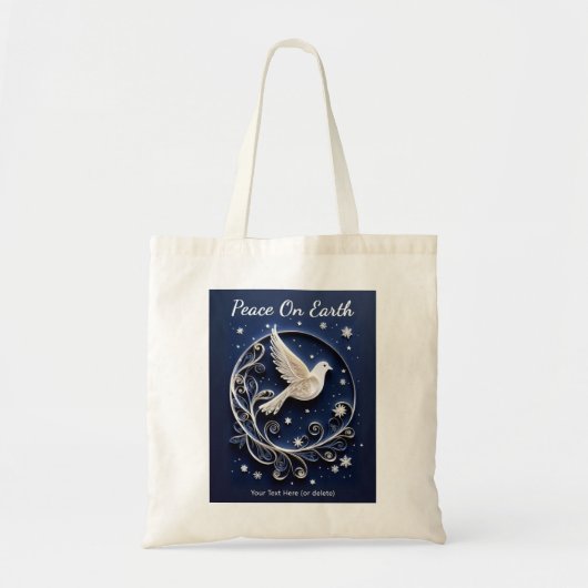 Peace Dove Wit Donkerblauw Sterren Kerstmis Tote Bag (Voorkant)
