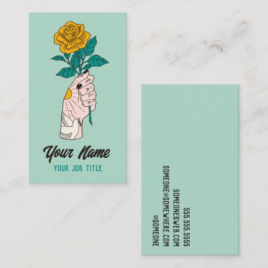 Peace Dove Yellow Rose Tattoo Hand Visitekaartje (Voorkant / Achterkant)