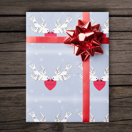 Peace Doves Heart Snowflakes Birds Cadeaupapier