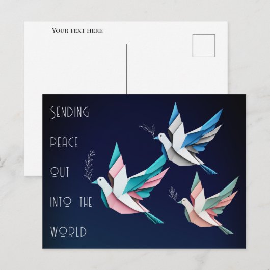 Peace doves origami roze blauw Briefkaart (Voorkant / Achterkant)