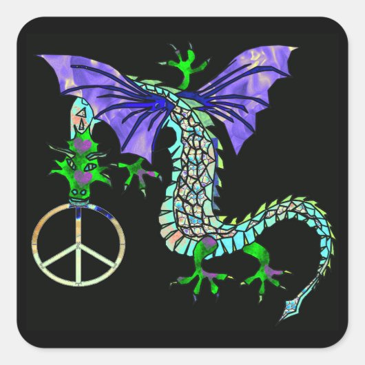 Peace Dragon Vierkante Sticker (Voorkant)