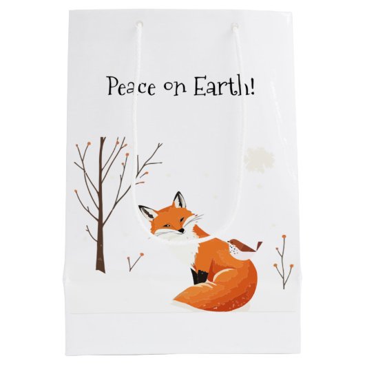 Peace Earth Minimalist Vos Vogel Dier Medium Cadeauzakje (Achterkant)