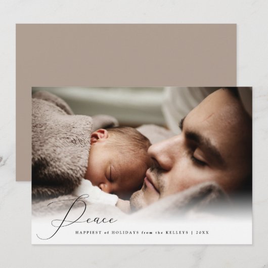 Peace Elegant Script Persoonlijke foto Feestdagenkaart (Voorkant / Achterkant)
