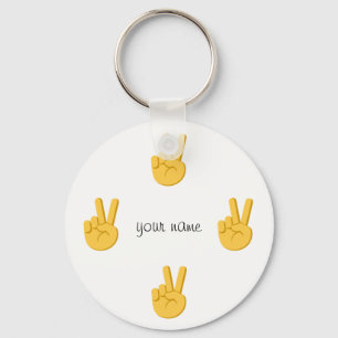 Peace Emoji Hand en '' Jouw naam here " Sleutelhanger