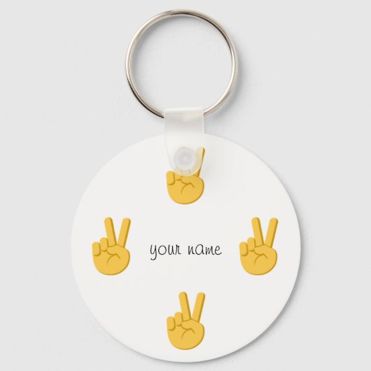 Peace Emoji Hand en '' Jouw naam here " Sleutelhanger (Voorkant)