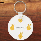 Peace Emoji Hand en '' Jouw naam here " Sleutelhanger (Voorkant)