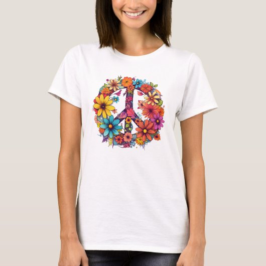 Peace en Wild Flowers T-Shirt (Voorkant)
